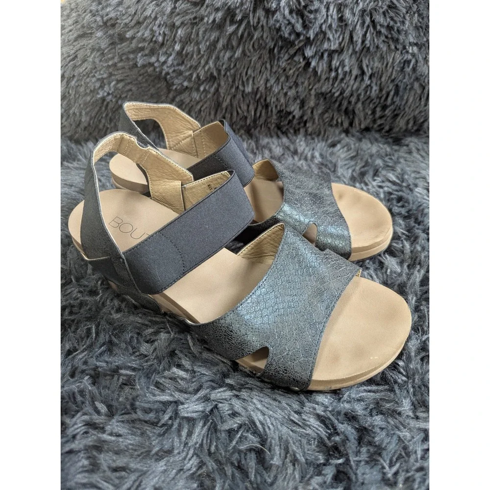 Boutique by Corkys Fig‎ Metallic Wedge Sandals Womens 9 Black Elastic Slingback